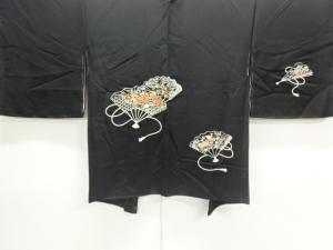 扇に花模様刺繍絵羽織